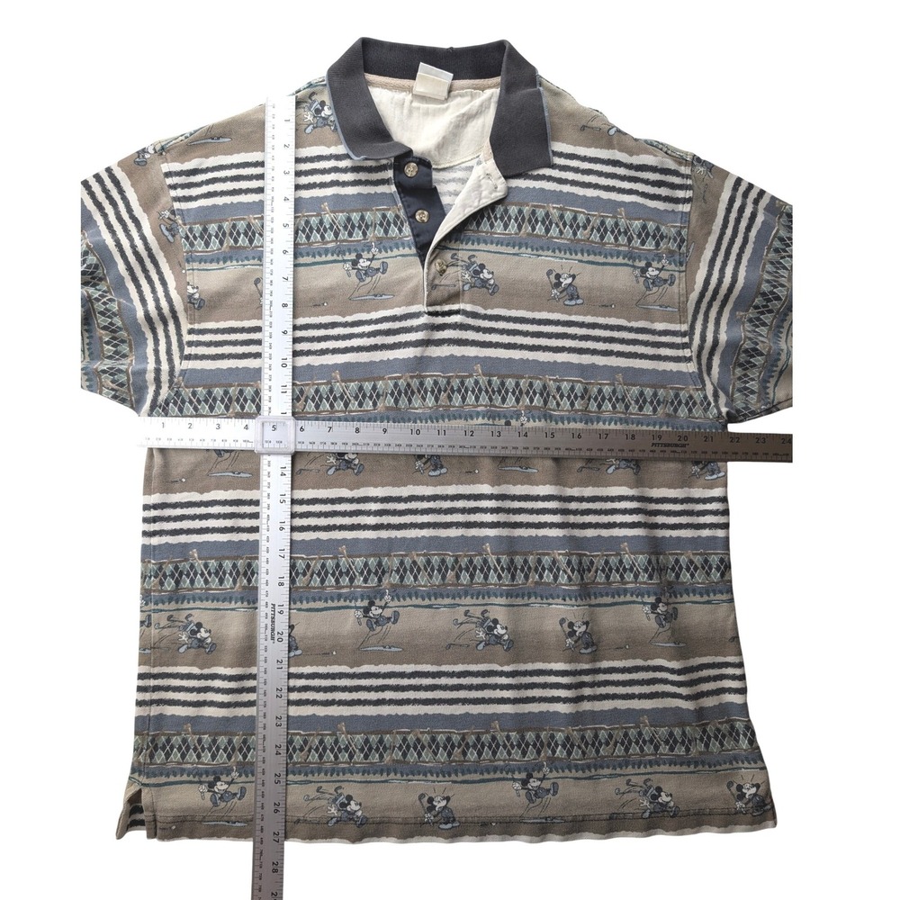 Vintage Disney Store Mickey Mouse Golf Polo Shirt Mens XL All Over Print Striped - Picture 4 of 6